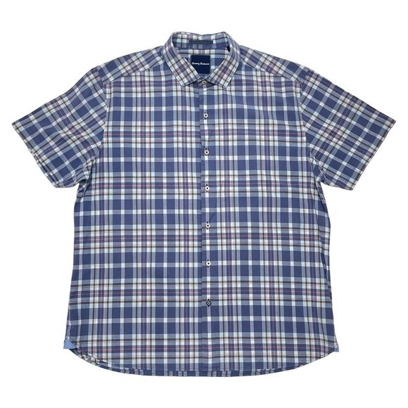 Tommy Bahama Other - Tommy Bahama Shirt XL Blue Plaid Short Sleeve Button Down Islandwear Vacation